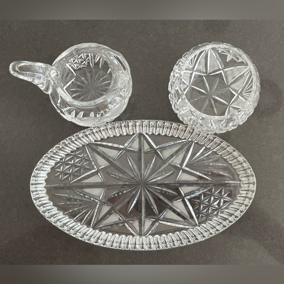 VINTAGE CRYSTAL CREAM & SUGAR SET WITH TRAY! - Picture 12 of 16